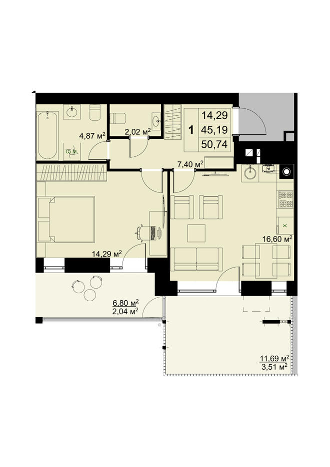 2 этаж 1 комнатная - 3