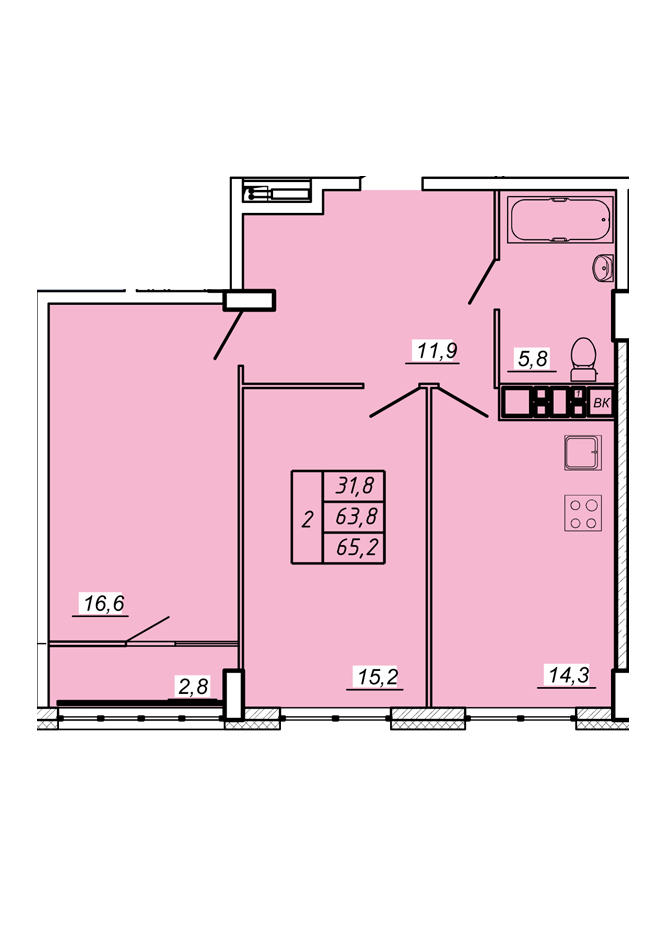 12 этаж 2 комнатная - 2