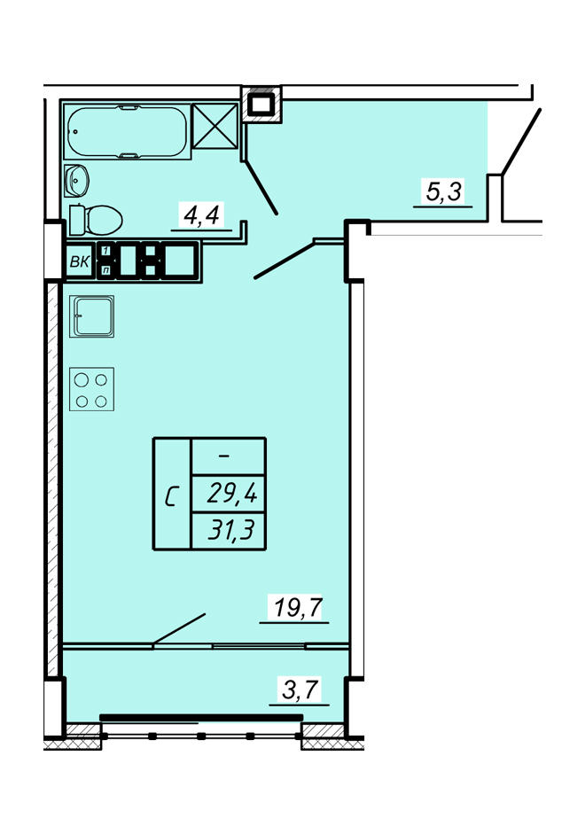 7 этаж Квартира-студия -1