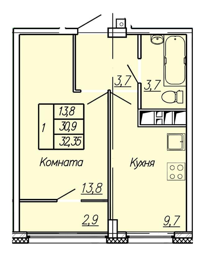 13 этаж 1 комнатная - 3