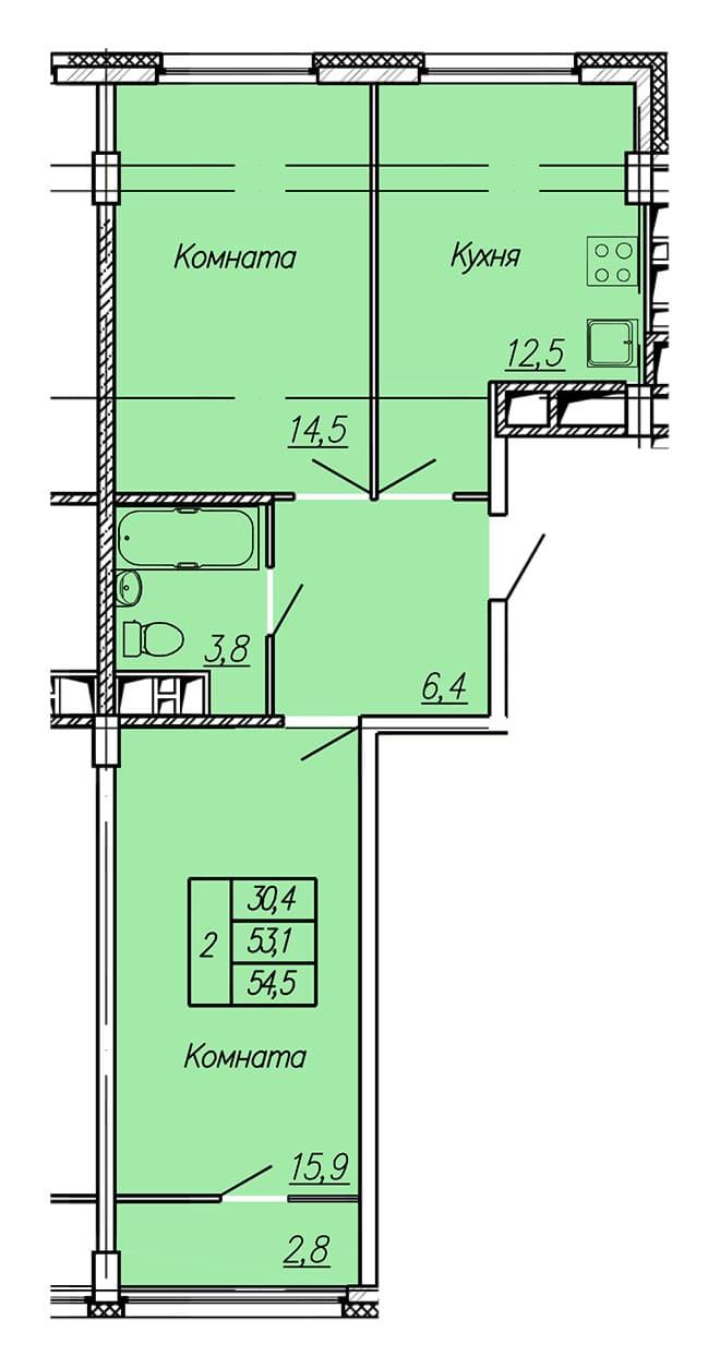 2 этаж 2 комнатная