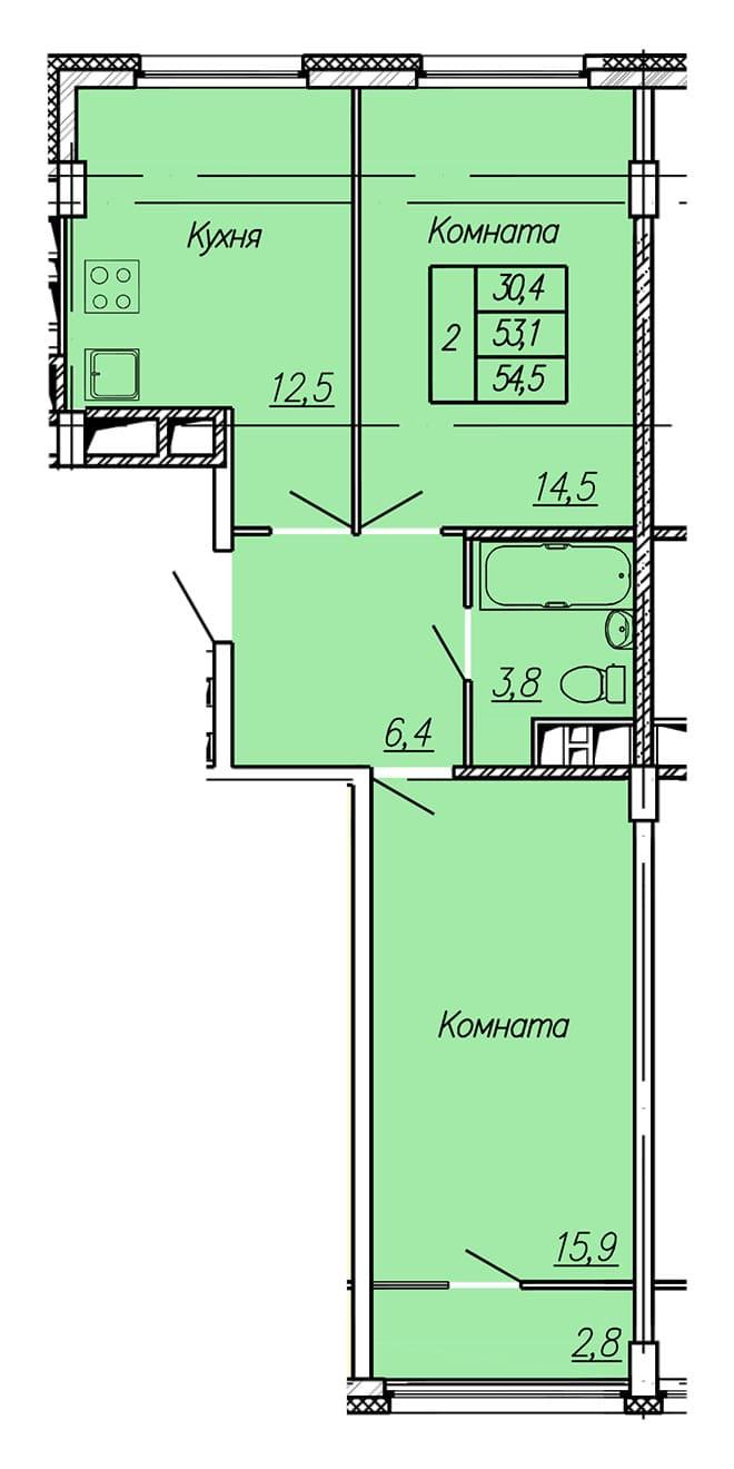 4 этаж 2 комнатная